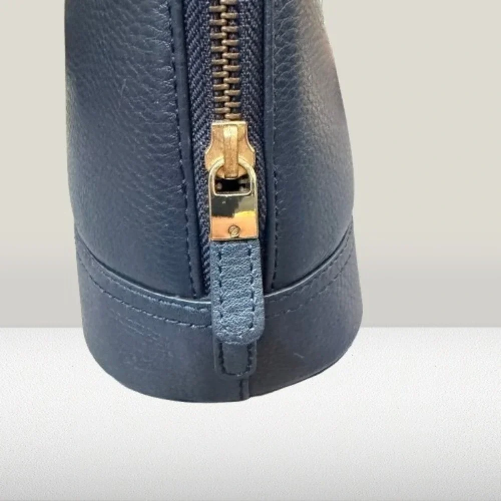 Brooks Brothers Navy Blue Pebbled Leather Dome Satchel Handbag Gold Hardware